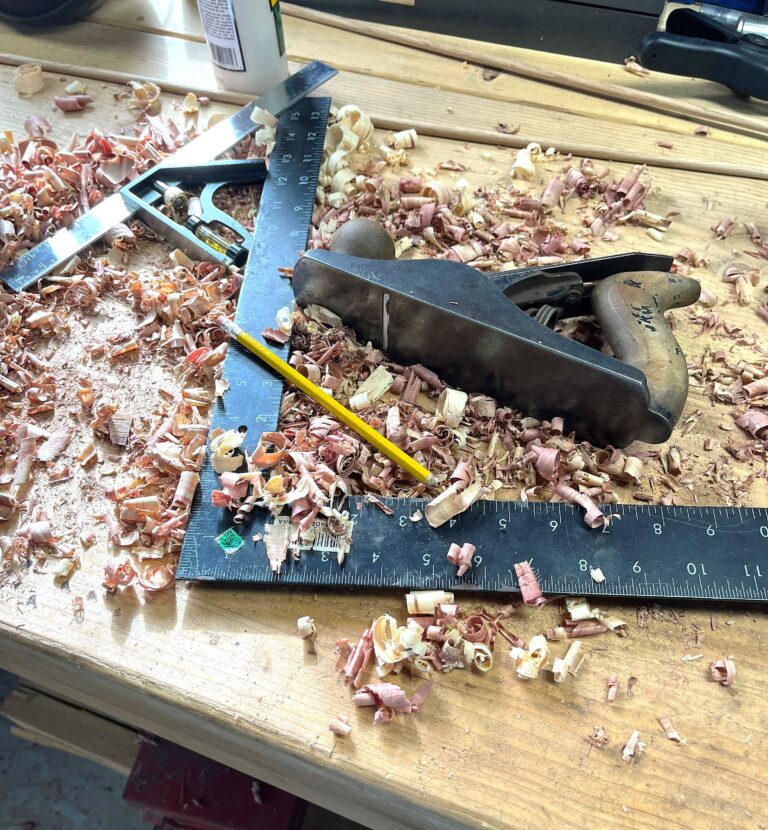tools and cedar shavings