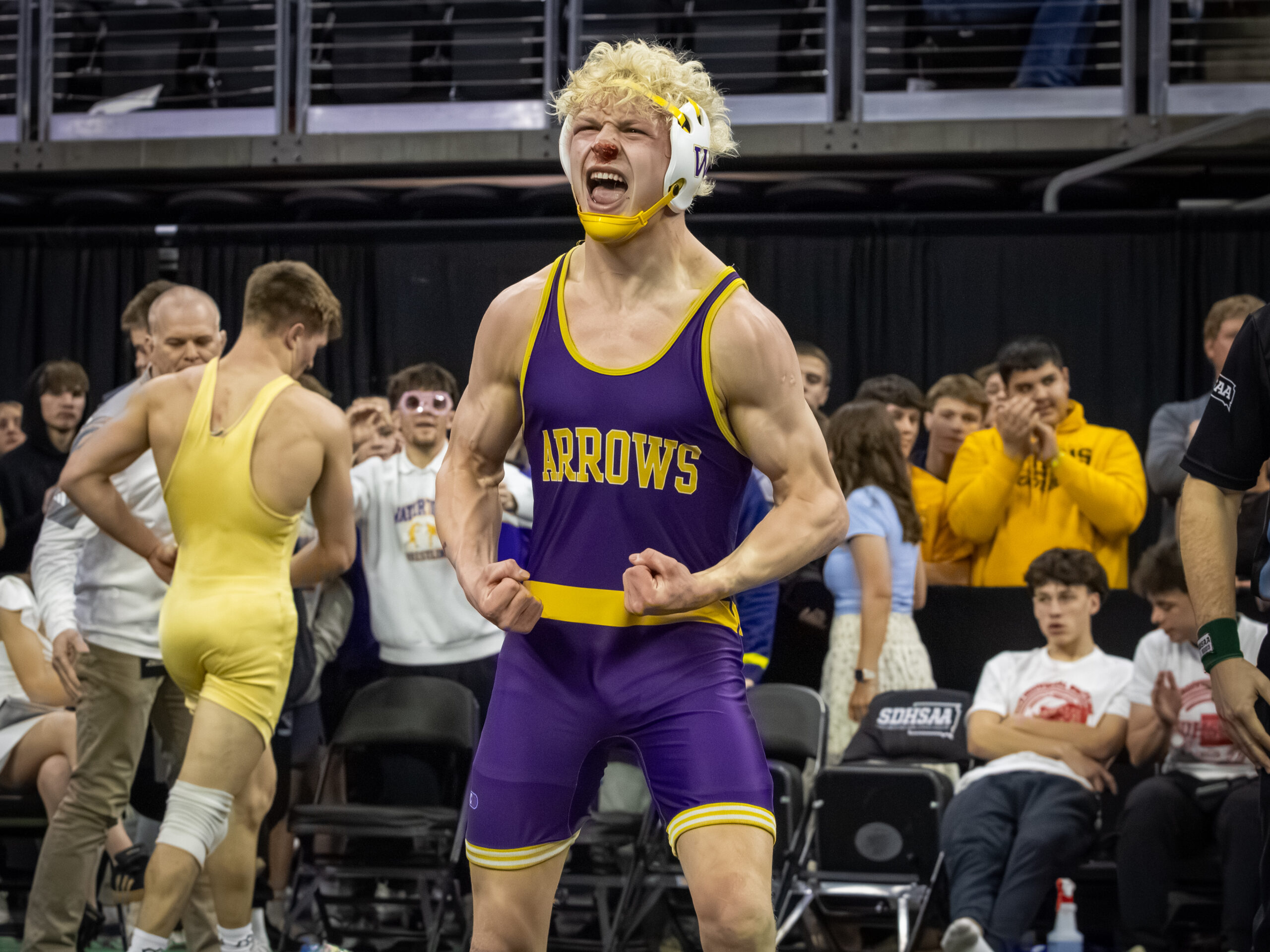 Gage Lohr of Watertown celebrates after winning his 4 consecutive state championship. SAT 1