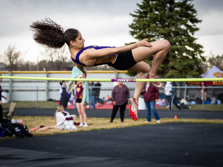 Mayla McGhee while competing in high jump
