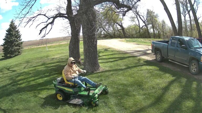 mowing in the cold