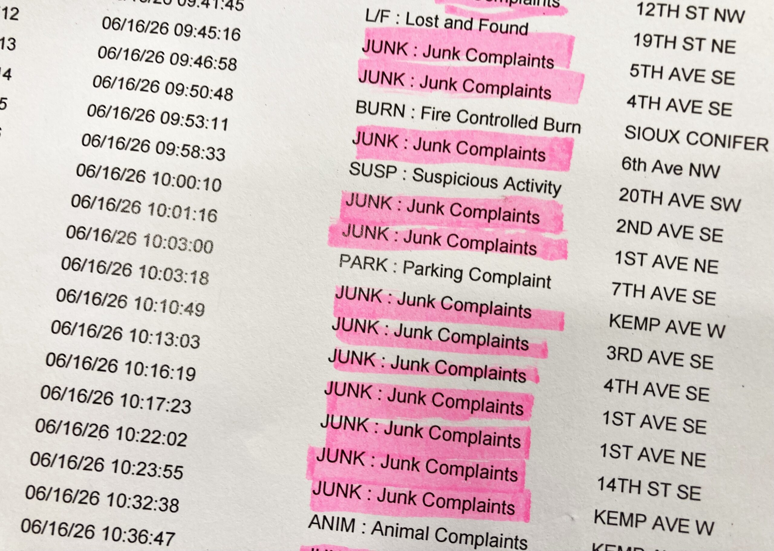 Junk complaints